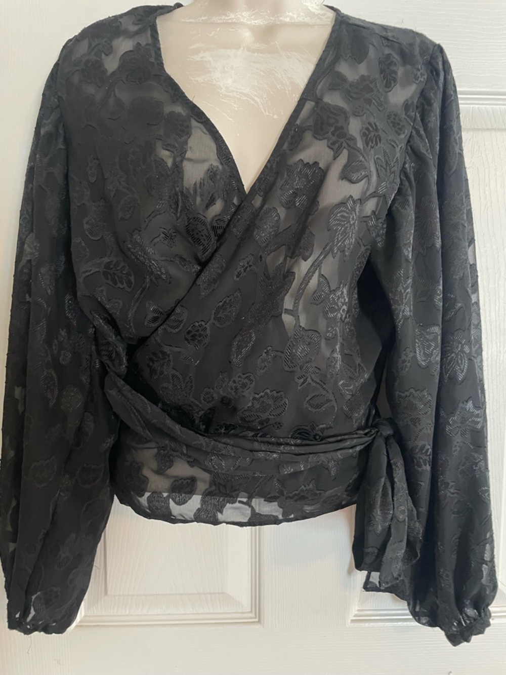 Express Black Floral Sheer Wrap‎ Blouse
